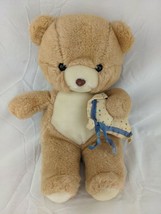 Vintage Tan Bear Plush 13 Inch Holding Pillow Stuffed Animal Toy - £14.84 GBP