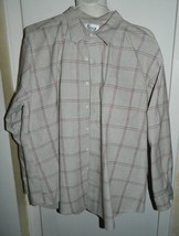 VTG Kenny Rogers Men&#39;s Red Blue Pin Plaid Gray Stripe Long Sleeve Shirt ... - £11.78 GBP