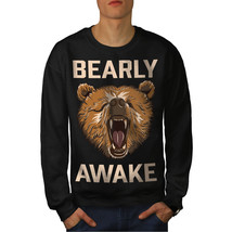 Wellcoda Bearly Grizzly Awake Mens Sweatshirt, Coffee Casual Pullover Jumper - £23.98 GBP+