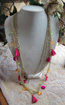 Gold Tone Chain Multi Strand Rhinestone Neon Tassel Necklace Charming Charlie - £10.69 GBP