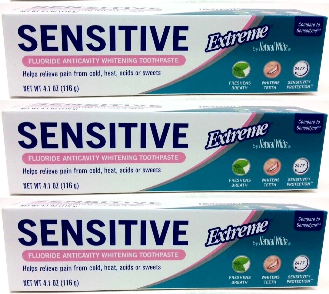 ( LOT 3 ) Natural White Sensitive Extreme Whitening Toothpaste 4.1 oz Ea SEALED - $19.79