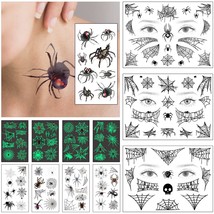 Spider Web Eye Face Temporary Tattoos Women Girls Halloween 3D Realistic Assorte - £17.76 GBP