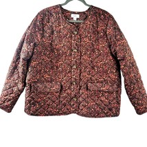 Croft &amp; Barrow Womens Quilted Jacket Size XXL Fall Orange and Brown Flor... - £13.18 GBP