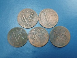 5 Pcs Dutch Colonial Voc Duit 1752 , 1767 , 1781 &amp; 1789 New York Penny C... - £21.81 GBP