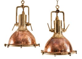 Pair of Two Large Copper and Brass Nautical Pendants Light - £1,179.36 GBP