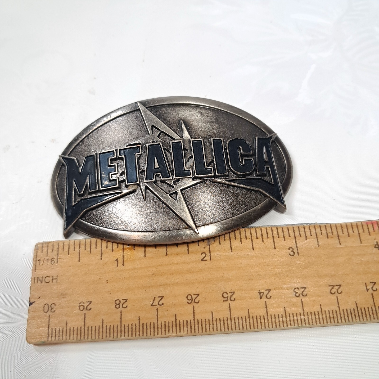 Metallica Metal buckle for hat silver band logo pewter badge rock band Vintage Item image 7