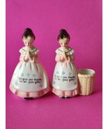 Vintage Enesco Ceramic Praying Girl Toothpick Holder Japan Pink Original... - £14.52 GBP