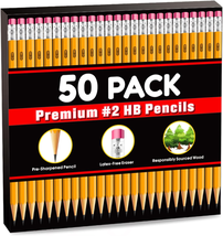 Pencils Bulk Pre-Sharpened Pencils 50 Pack #2 with Eraser Top, 2 HB Pencils for - £14.10 GBP