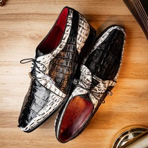 Caribe Genuine Hornback Caiman Crocodile Derby's Shoes Black / Newspaper image 12