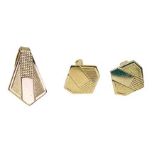 Vtg Etched Geometric Gold Tone Cufflinks &amp; Tie Bar Set Costume Estate Jewelry - £15.69 GBP