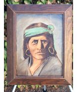 APACHE WARRIOR Vintage Original Mid Century Modern Art Oil on Canvas cir... - $316.80