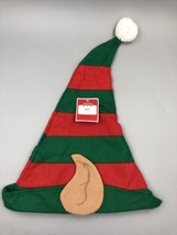 NEW Adult Santa&#39;s Elf Hat Felt Large Pointed Ears Green Red Stripes Pom holiday - £7.72 GBP
