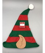 NEW Adult Santa&#39;s Elf Hat Felt Large Pointed Ears Green Red Stripes Pom ... - £7.78 GBP