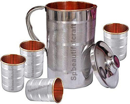 Copper Steel Water Drinking Jug Beautiful Pitcher Pot 4 Tumbler Health Benefits - £45.96 GBP