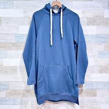 Pretty Garden Hoodie Sweatshirt Dress Blue Kangaroo Pocket Split Hem Wom... - £27.66 GBP