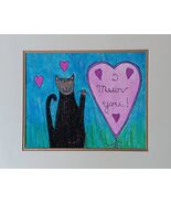 Original Watercolor Painting 8 x 10 I Love You Gift Black Cat &amp; Heart Si... - $18.10