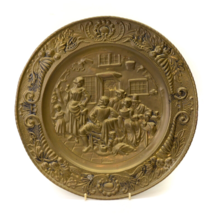 Wall Hanging Plate Pressed Brass Victorian Scene Leaves Ornate 14.5&quot;  Vi... - £19.76 GBP