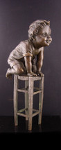 antique Bronze child statue - Juan Clara signed figurine - boy on a stool - Baby - £114.57 GBP
