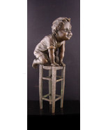 antique Bronze child statue - Juan Clara signed figurine - boy on a stoo... - £115.48 GBP