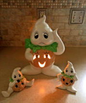 1990&#39;s Ceramic Light up Ghost and Pumpkin with Matching Ghost Figures - £39.67 GBP