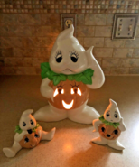 1990&#39;s Ceramic Light up Ghost and Pumpkin with Matching Ghost Figures - £38.88 GBP
