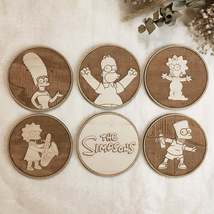 Set of 6 The Simpsons Wooden Coasters - Handmade Gift - Housewarming - Wood Kitc - £19.66 GBP