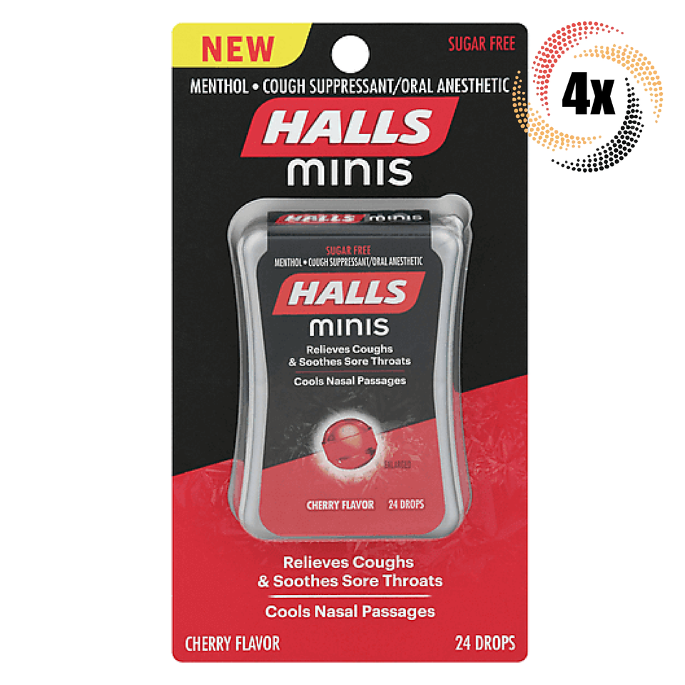 4x Packs HALLS Minis Cherry Flavor Menthol Cough Drops | 24 Drops Per Pack - $25.10