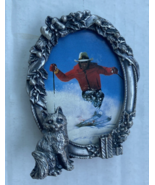 Vintage 2&quot; x 3&quot; Picture Oval Frame - Pewter Cat with Presents - $20.54 CAD