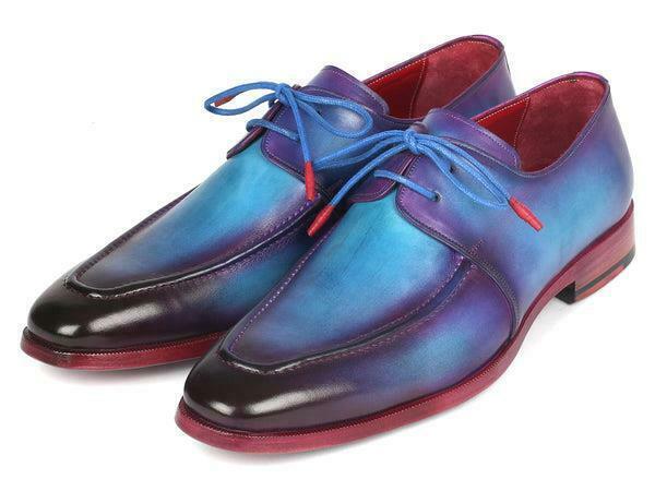 Paul Parkman Mens Shoes Derby Turquoise Purple Leather Apron Handmade 23SX84 Item image 5