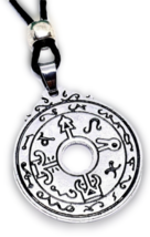 Healers Talisman Necklace Solomon Seal Pendant Magical Silver Tone Beaded Cord - £10.07 GBP