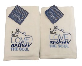Love Anchors The Soul Hand Towels Embroidered Beach Summer Nautical Set ... - £28.88 GBP