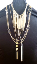 Modern Boutique Chain Necklaces Mixed Metals Rhinestone Fringe Link Tassel Lot 4 - £24.58 GBP