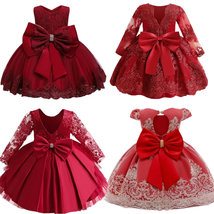 Princess Party Children Clothing Birthday Wedding Elegant Formal Dress for Red C - £31.62 GBP