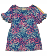 Pappagallo XL Coral Pink Blue White Sapphire Elbow Ruffle Sleeves Dress - $806.85 MXN