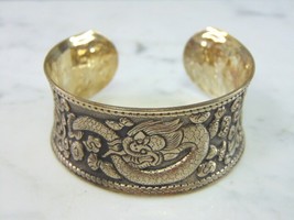 Womens Vintage Estate Silver Plated Copper Chinese Cuff Bracelet E930 - $94.05