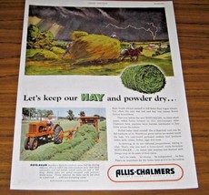 1951 Print Ad Allis-Chalmers Tractor Pulls Roto Hay Baler Lightning Storm Horses - $17.08