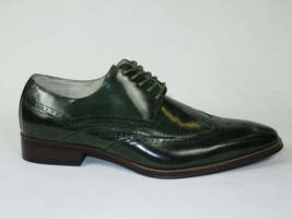Men's Giovanni Shoes High Quality Leather Wing Tip Derby LINCOLN Green image 7