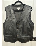 Duke Haband Black Leather Vest Snaps Pockets Medium Fallen Heroes Patch ... - £37.78 GBP