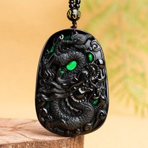 Natural Myanmar Black Jadeite Jade Dragon Pendant Necklace, Burmese Jade, Gift f - £81.08 GBP