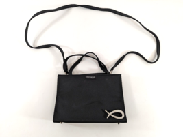 Kate Spade New York Small Crossbody Handbag Purse Black Canvas Gemstone Brooch - £30.92 GBP