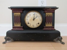 antique GILBERT mantel clock mantle ornate pillar ADAMANTINE &amp; PENDULUM ... - £104.38 GBP