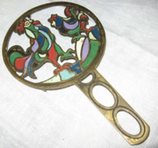 Vintage Cast Brass and Enamel Trivet- Rooster &amp; Hen-Footed-Made in Israel - £9.61 GBP