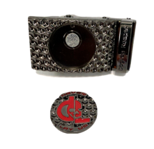 Golf Belt Buckle w/ Removable Ball Marker Never Lay Up Dimple Black Red ... - £13.19 GBP