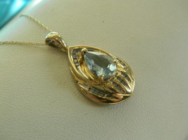 Pendant Necklace Simulated Aquamarine 2.10Ct Gold Plated 925 Silver - £106.39 GBP