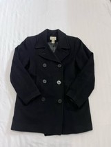 L.L. Bean Peacoat Womens Size 14 Reg Black Double Breasted Wool Blend Th... - $44.87