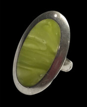 Sterling Silver Green Agate Ring Signed FAS Size 7 - £72.16 GBP