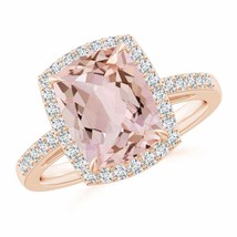 ANGARA Rectangular Cushion Morganite Halo Engagement Ring for Women in 14K Gold - £1,692.71 GBP
