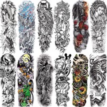 Aresvns Cool Sleeve Tattoo Temporary, 12Pcs Halloween Full Arm Fake Tatt... - $28.20