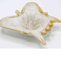 Butterfly Shaped Murano Art Glass Dish, Mottled Gold on White - £39.16 GBP