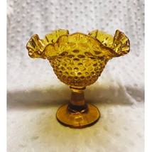 Vintage Fenton Golden Amber Hobnail Ruffled Pedestal Candy Dish (1950s) - £40.24 GBP